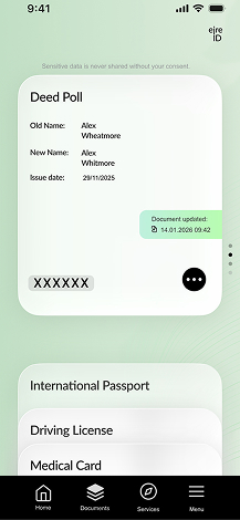 Legal name change documentation, such as a Deed Poll, verifying a formal change of identity.